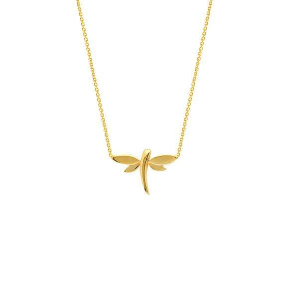14K Solid Gold Mini Dragonfly Adjustable Necklace